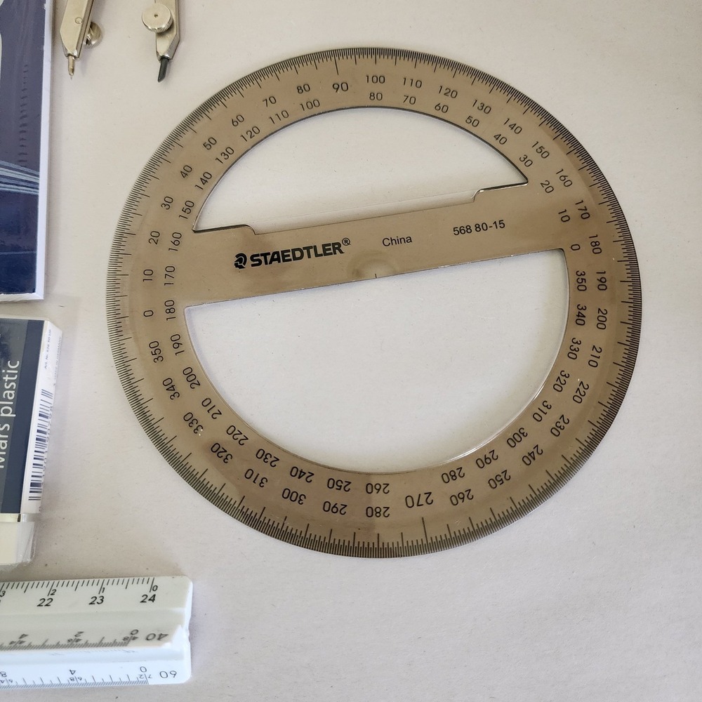Staedtler Drafting Set Layout Bond Paper Compass Protractor Pencils Scale Ruler - Picture 6 of 7
